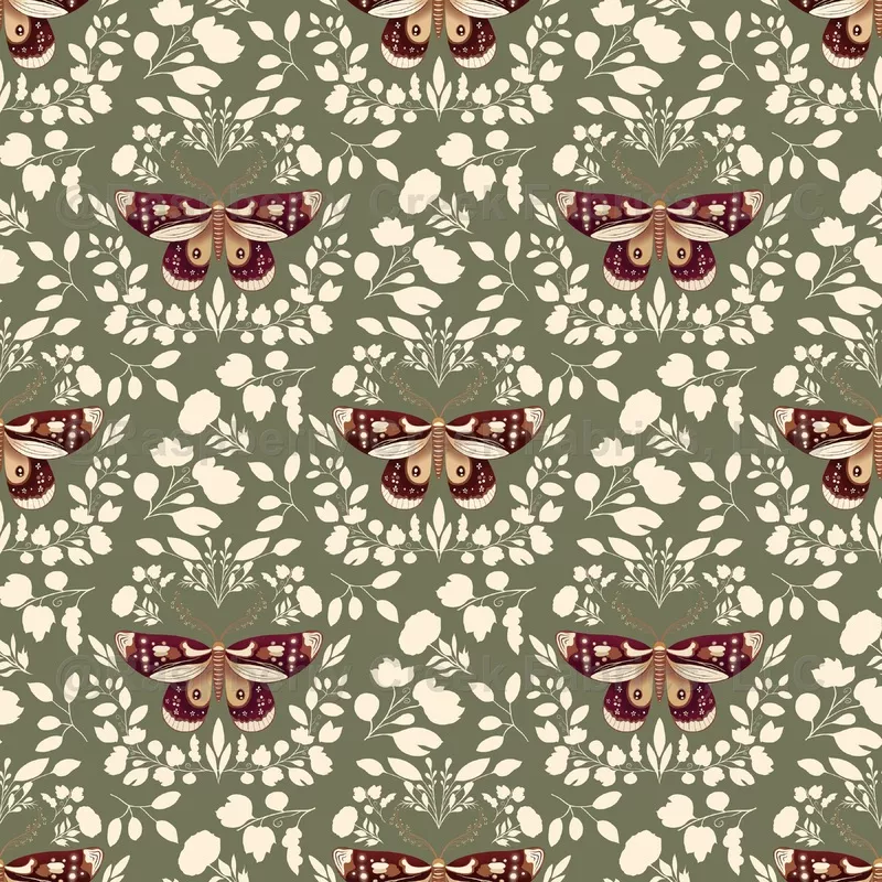Enchanted Nocturne Moth on Olive Green – Medium