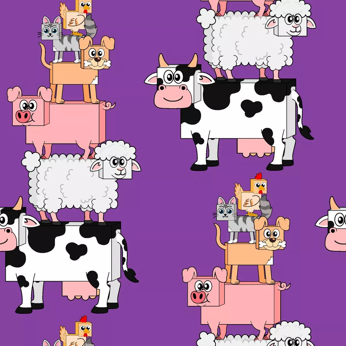 english-tree-farm-animals-stack-on-purple-fabric English Tree Farm Animals Stack on Purple Fabric