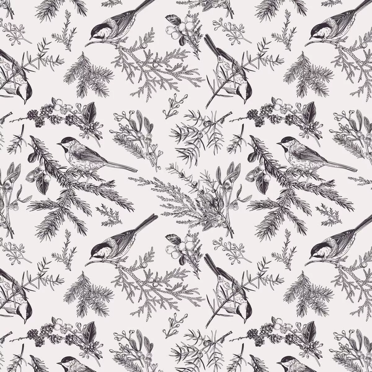 engraved-winter-plants-birds-fabric Engraved Winter Plants Birds Fabric