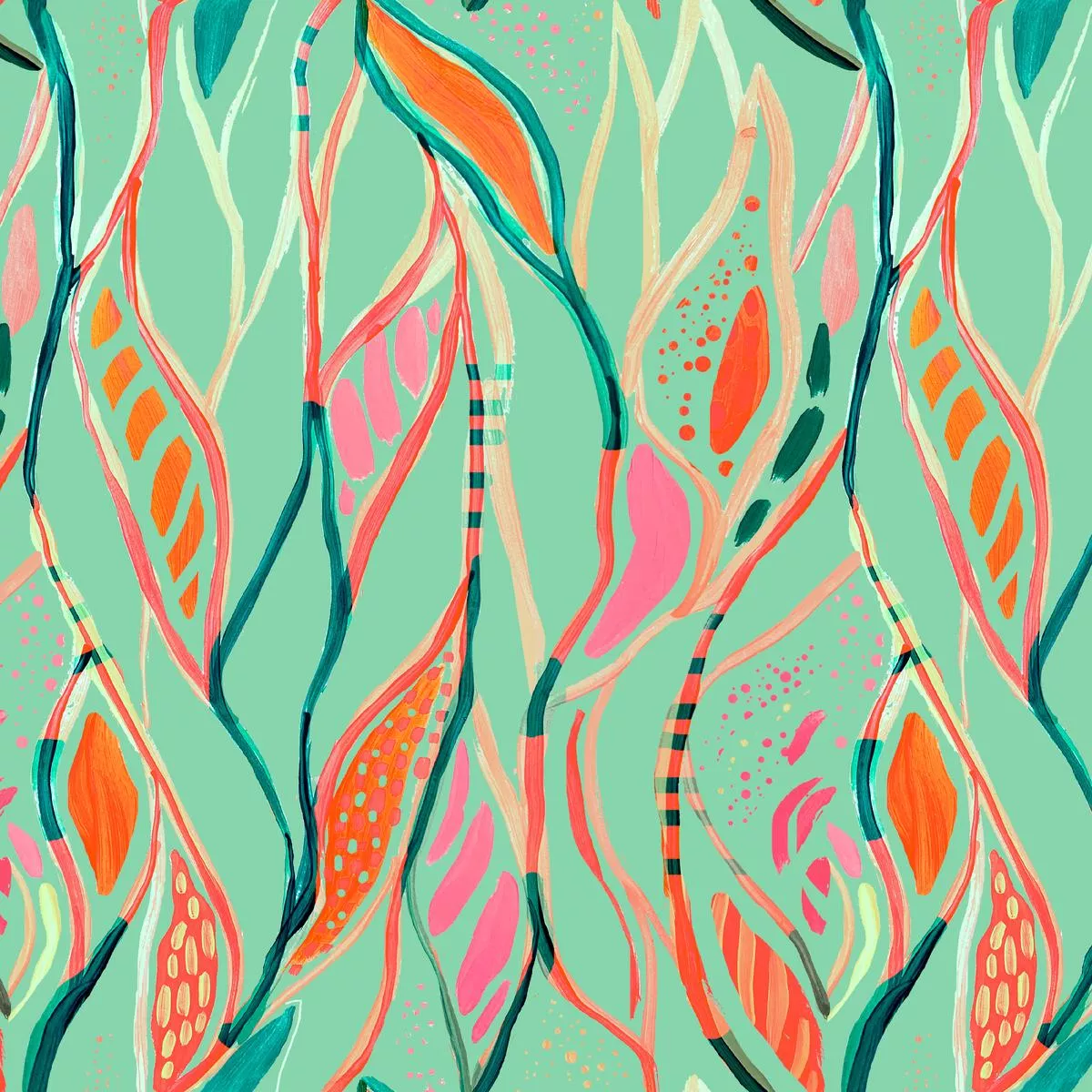 ettavee-abstract-coral-mint-fabric EttaVee Abstract Coral & Mint Fabric