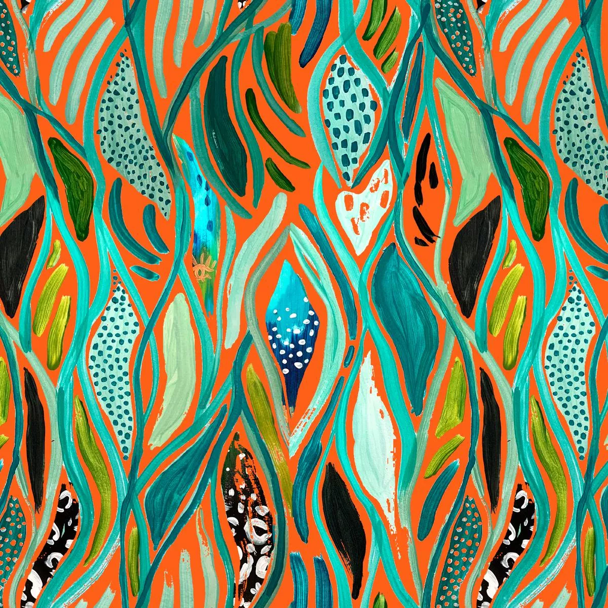 ettavee-abstract-orange-green-fabric EttaVee Abstract Orange and Green Fabric