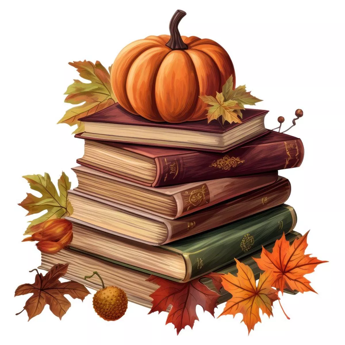fall-books-with-pumpkin-1-fabric-panel Fall Books with a Pumpkin #1 Fabric Panel