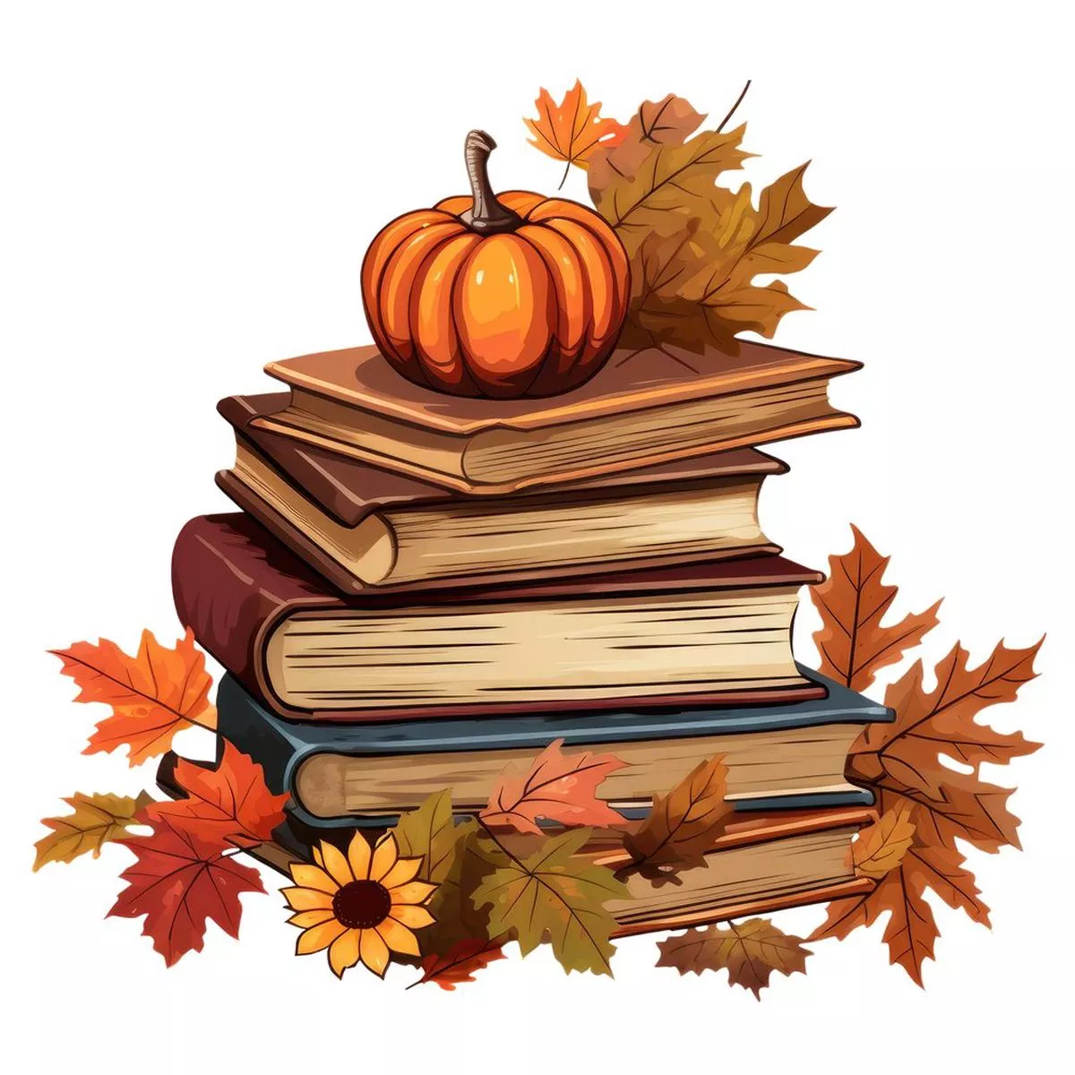 fall-books-with-pumpkin-2-fabric-panel Fall Books with a Pumpkin #2 Fabric Panel