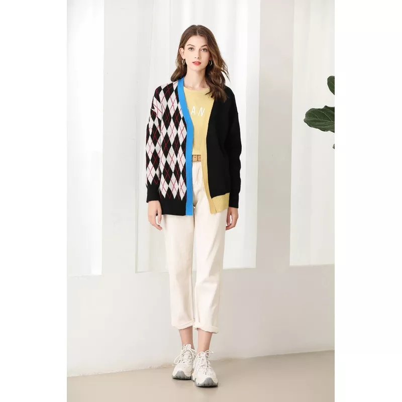 fangyan-argyle-splicing-cardigan Fangyan | Argyle Splicing Cardigan