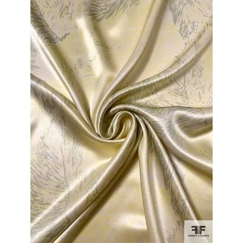 Feathery Leaf Printed Silk Charmeuse – Light Yellow / Sage