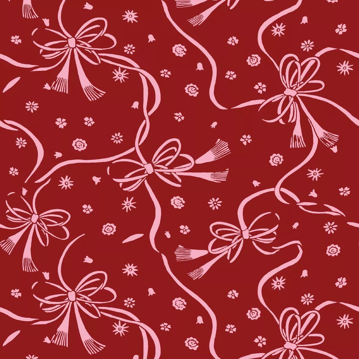 Festive Bows on Crimson Fabric