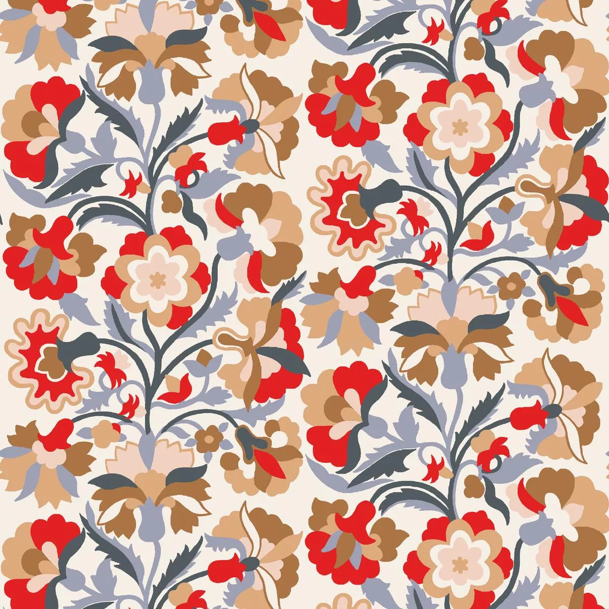 festive-flora-on-cream-red-fabric Festive Flora on Cream & Red Fabric