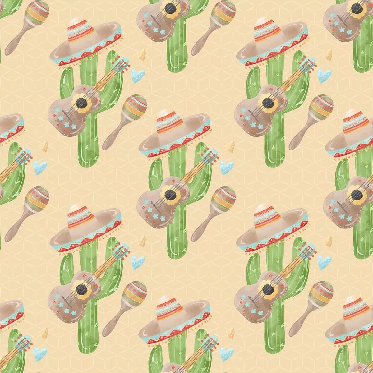 fiesta-cactus-with-hats-fabric-tan Fiesta! Cactus with Hats Fabric – Tan