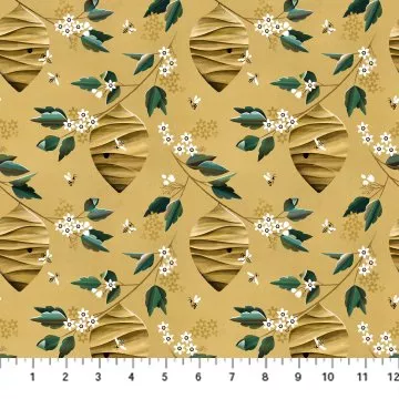 FIGO Fabrics - Honey Bloom - GOLD MULTI BEES - DP90466-50