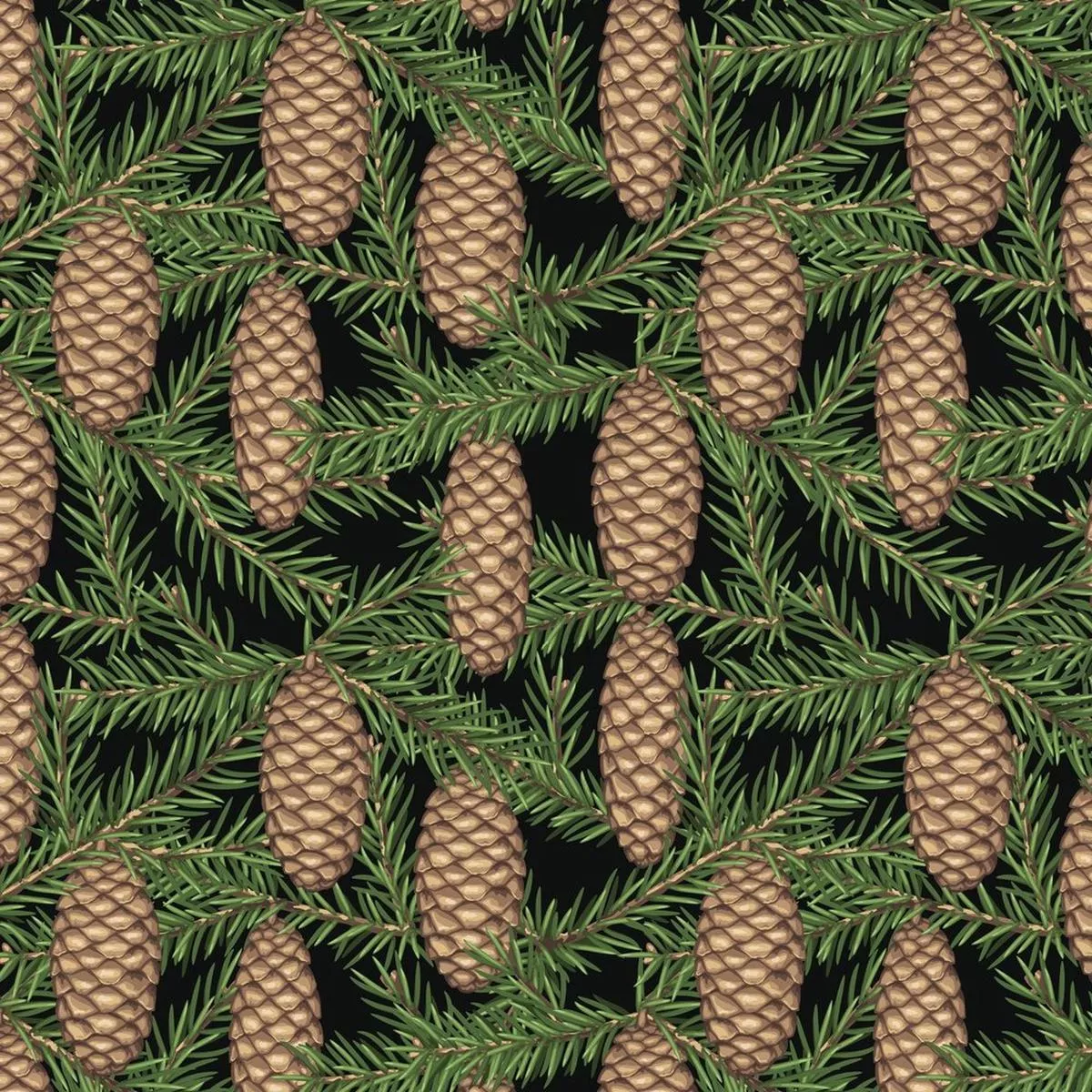 Fir Tree & Pinecone Fabric – Black
