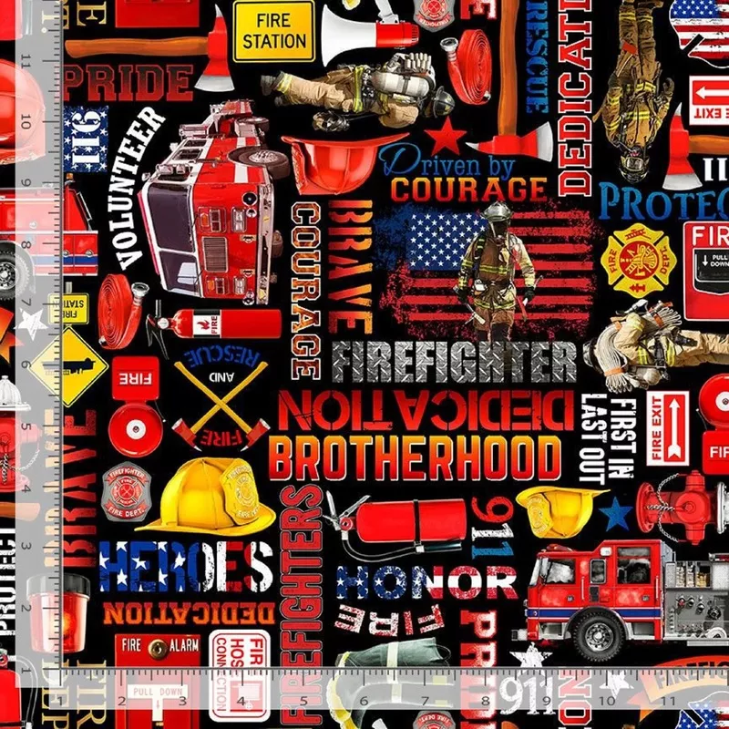firefighter-equipment-text-timeless-treasures-bty Firefighter Equipment & Text-Timeless Treasures-BTY