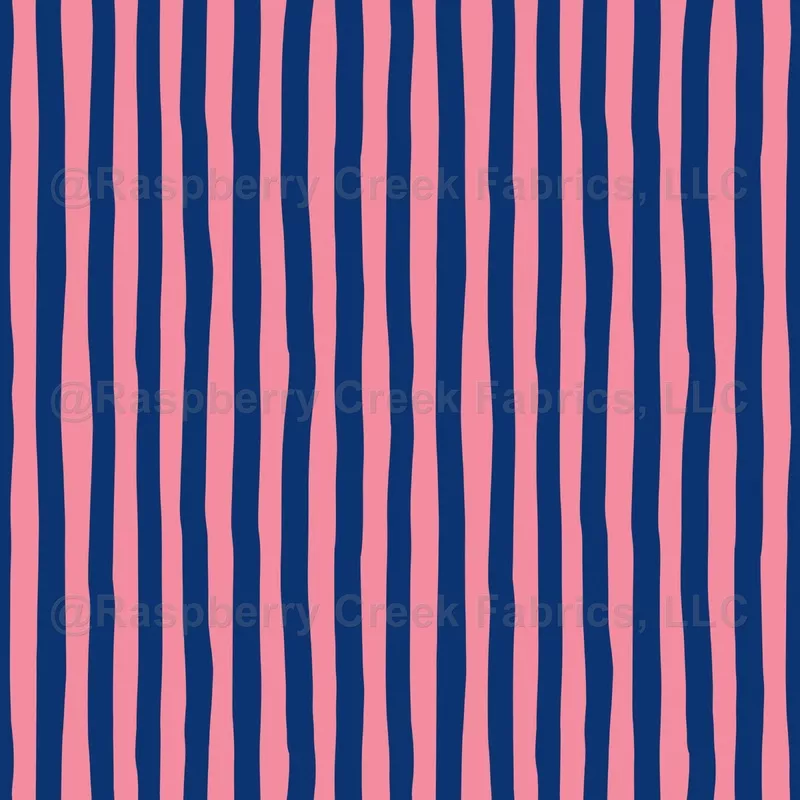 Flamingo Pink & Dark Blue Wonky Stripes