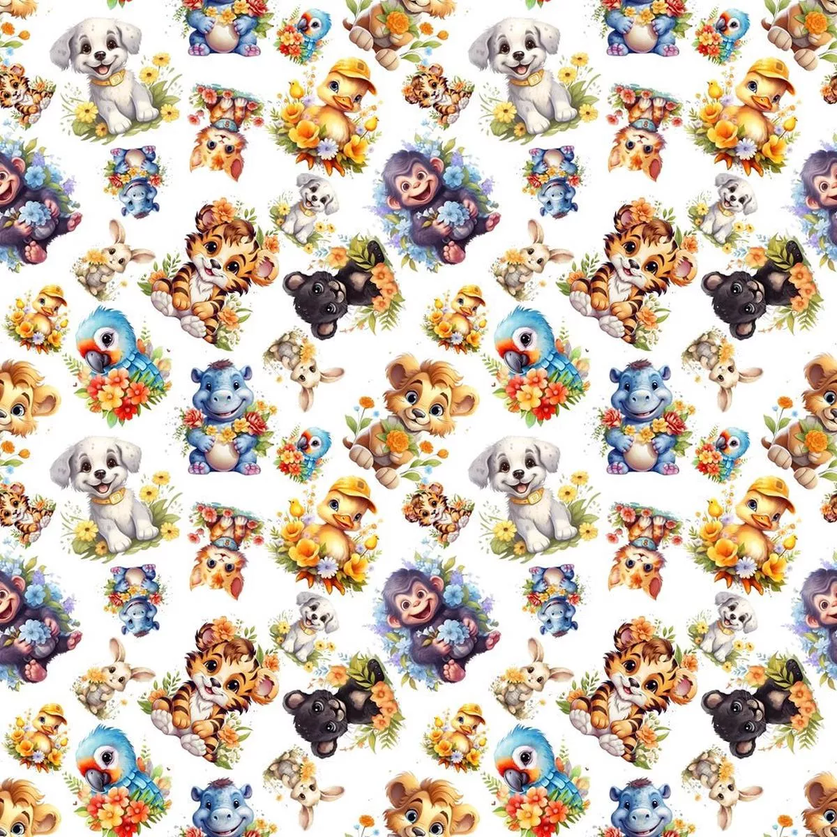 floating-baby-animals-flowers-fabric Floating Baby Animals Flowers Fabric