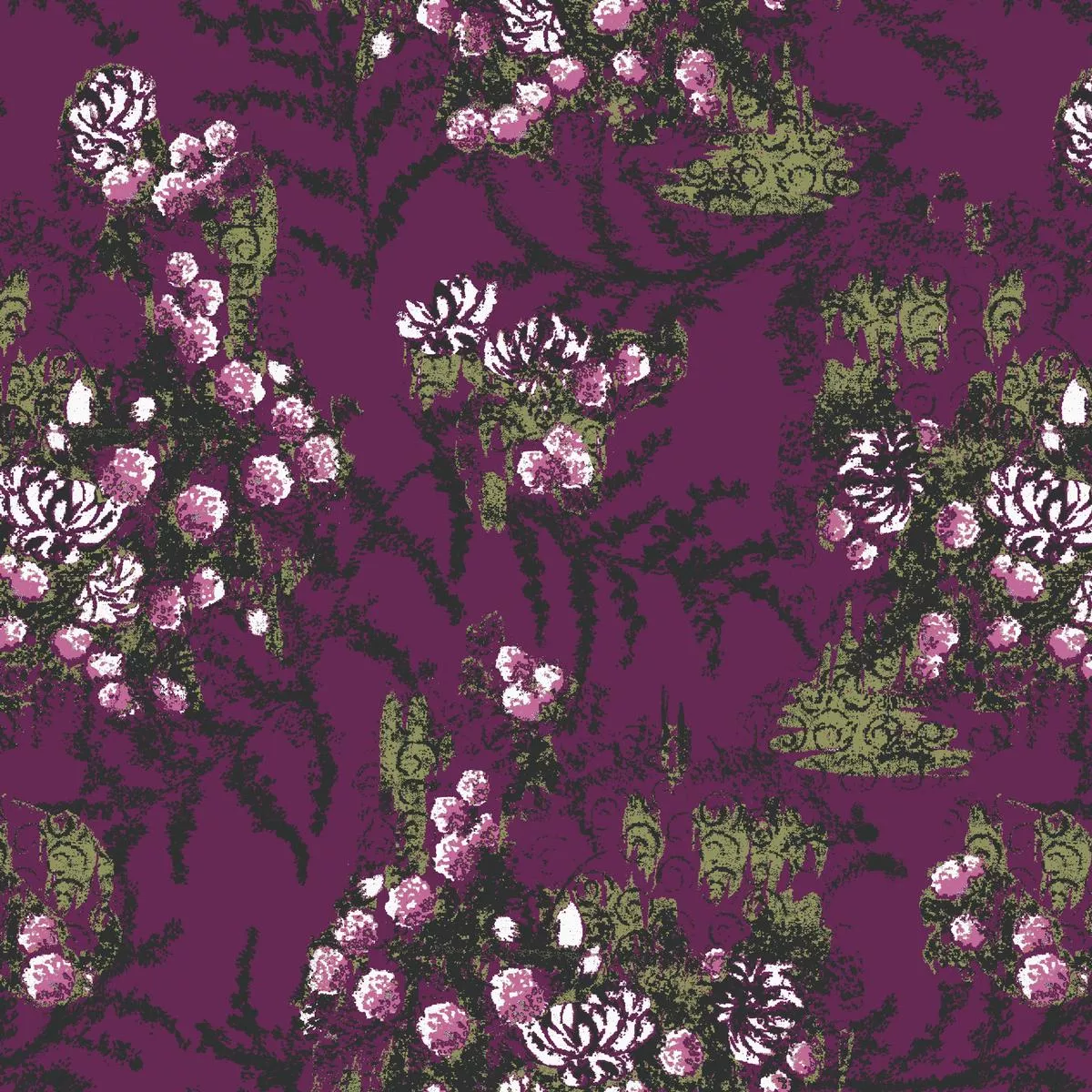 floral-botanical-on-purple-fabric Floral Botanical on Purple Fabric