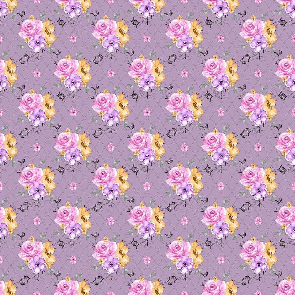 floral-bouquet-on-trellis-pattern-fabric-purple Floral Bouquet on Trellis Pattern Fabric – Purple