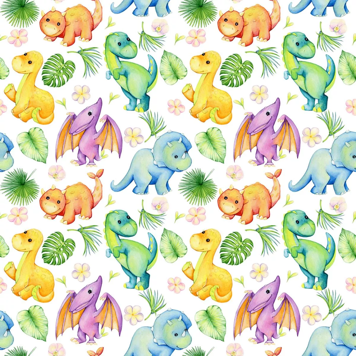 floral-dinosaurs-fabric-multi Floral Dinosaurs Fabric – Multi