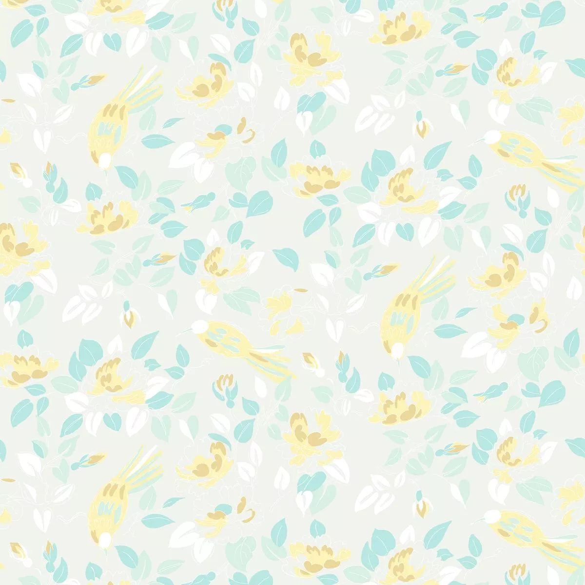 floral-hummingbird-on-mint-fabric Floral Hummingbird on Mint Fabric