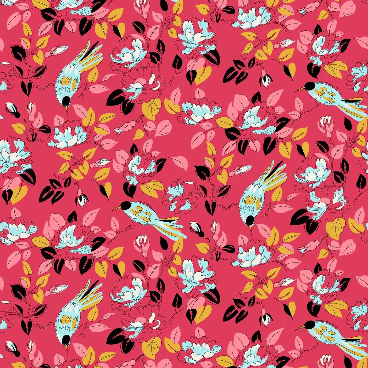 floral-hummingbird-on-red-fabric Floral Hummingbird on Red Fabric