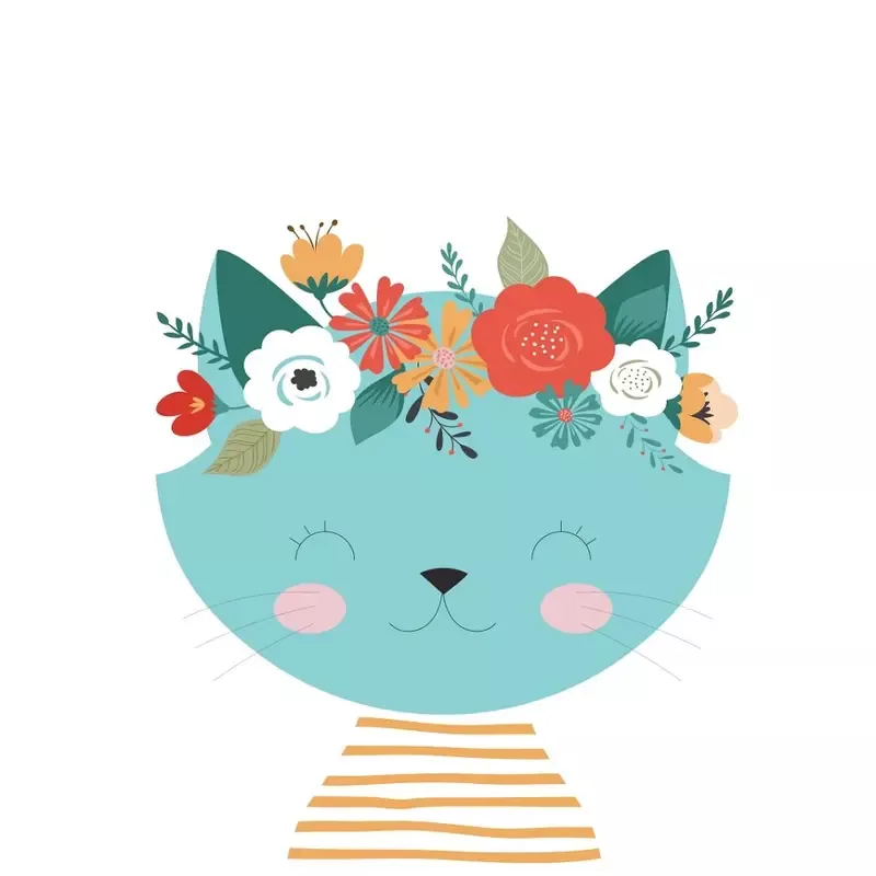Floral Kitty Cat Fabric Panel