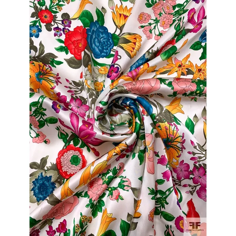 Floral Printed Silk Charmeuse – Multicolor / Off-White