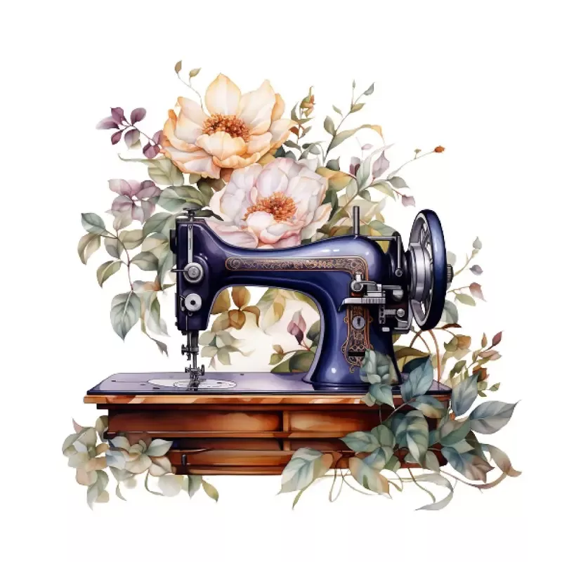 floral-sewing-machine-pink-green-fabric-panel Floral Sewing Machine Pink & Green Fabric Panel