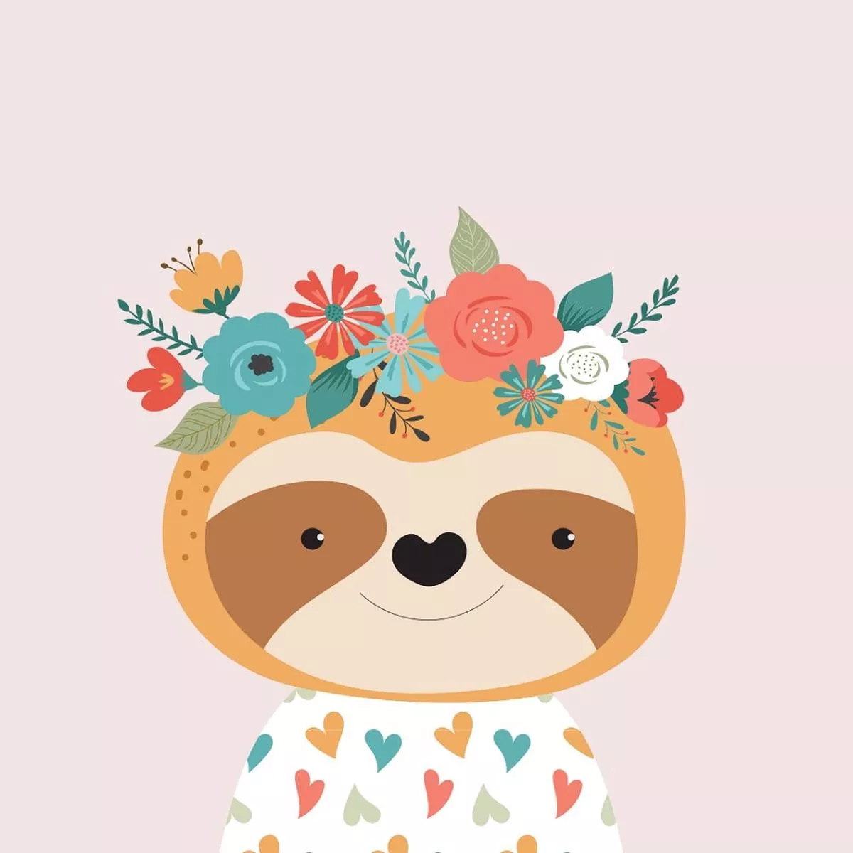 Floral Sloth Fabric Panel