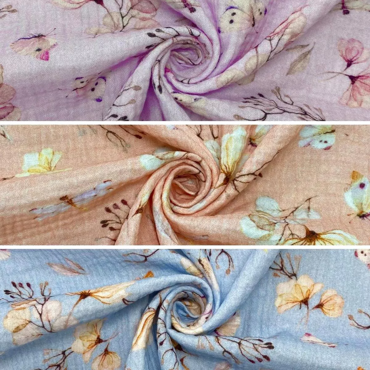 flowers-butterflies-double-gauze-fabric Flowers and Butterflies Double Gauze Fabric
