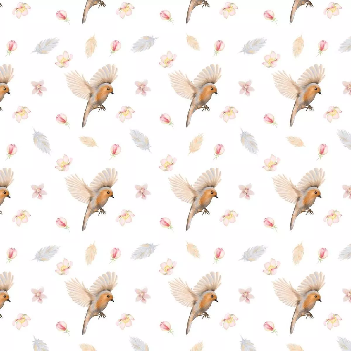 flying-birds-feathers-apple-tree-flowers-fabric Flying Birds, Feathers, & Apple Tree Flowers Fabric
