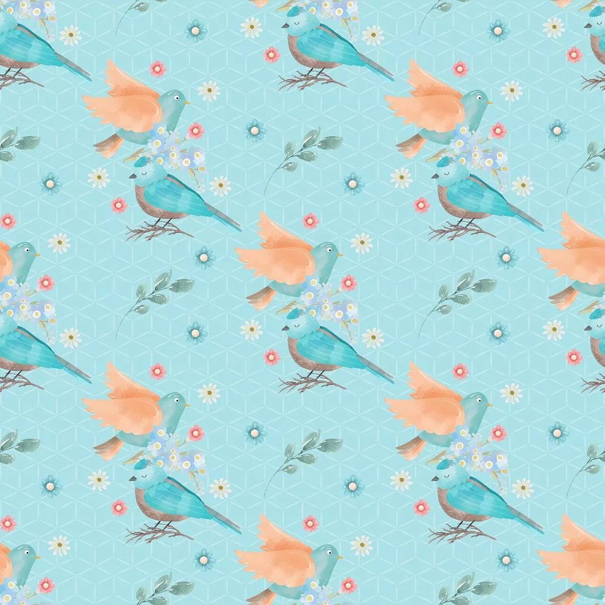 flying-birds-flowers-fabric-blue Flying Birds & Flowers Fabric – Blue