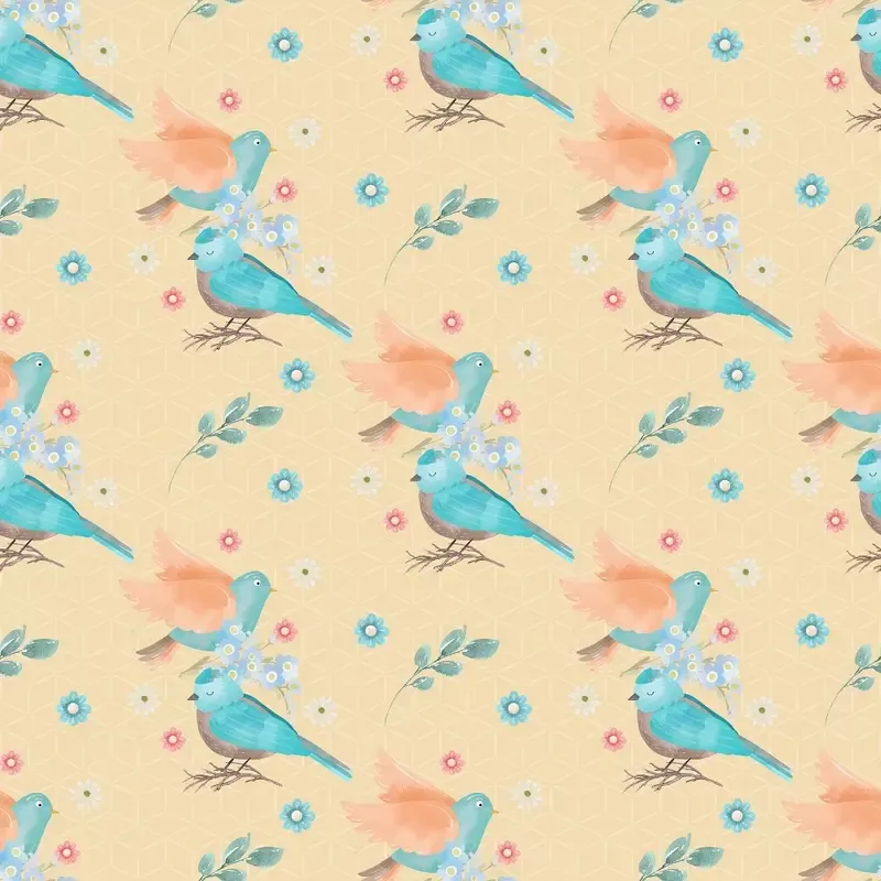 flying-birds-flowers-fabric-light-yellow Flying Birds & Flowers Fabric – Light Yellow
