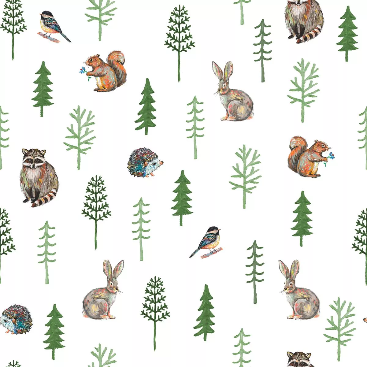 forest-woodland-animals-pattern-fabric Forest Woodland Animals Pattern Fabric
