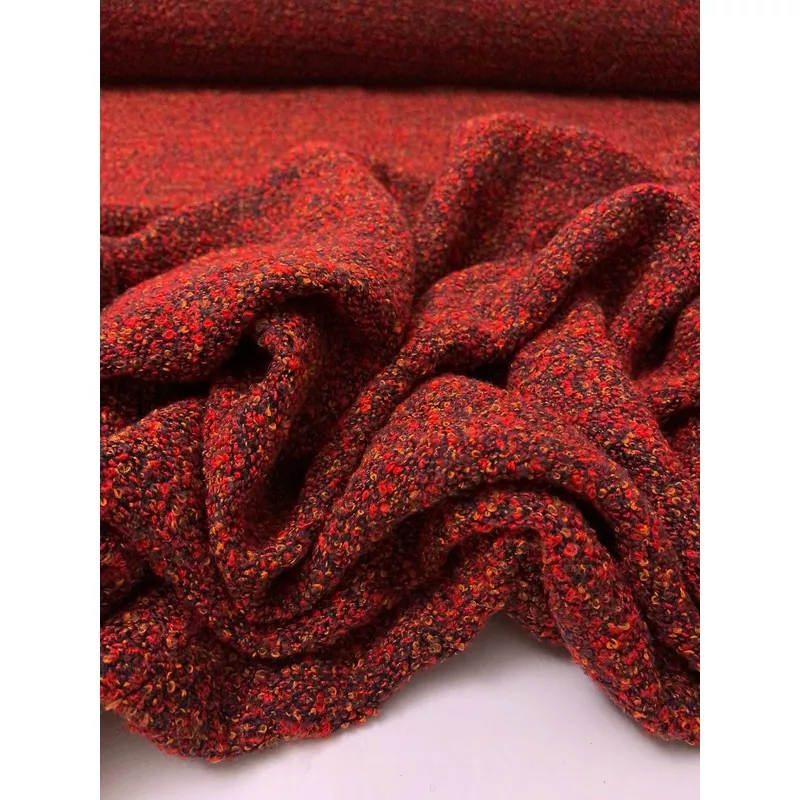 French Hurel Soft Boucl Tweed Suiting – Red / Orange / Black