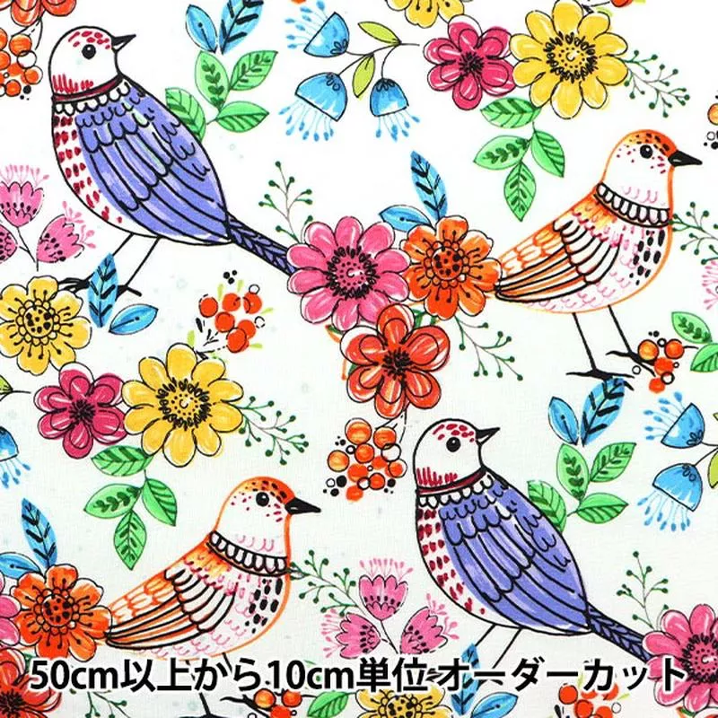 [From quantity 5] Fabric “USA Cotton Fork Art Birds CX10020-MULTI”