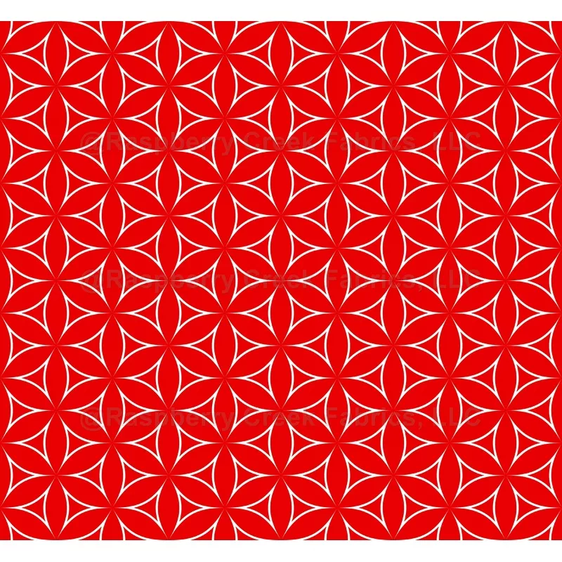 Geometric Pattern, Circles, Triangles, Flowers, Line Art, Red