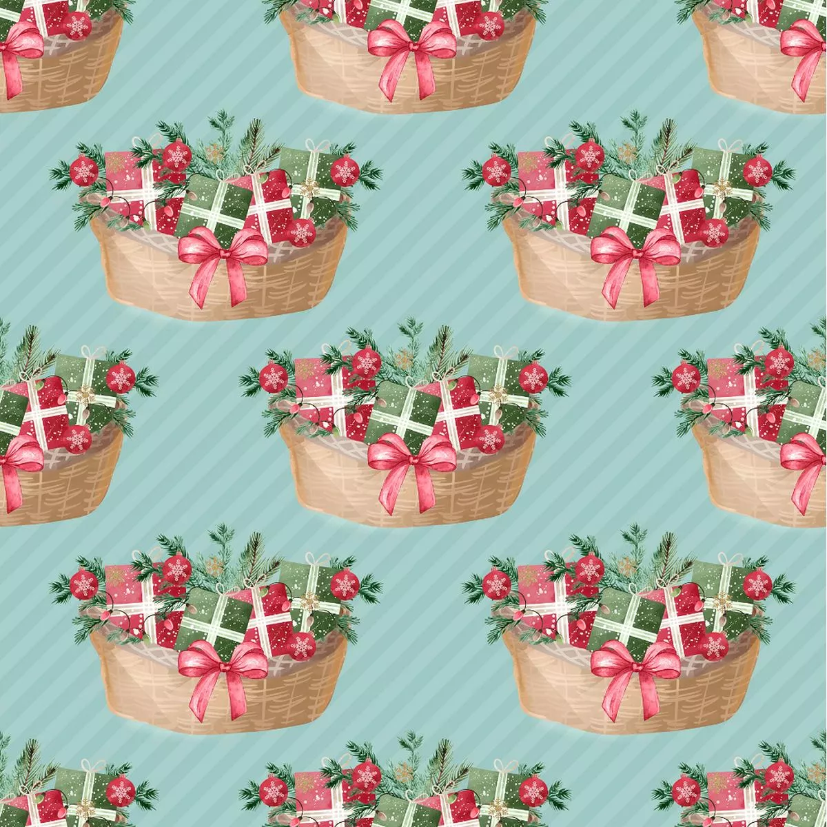 gift-baskets-on-striped-fabric-teal Gift Baskets on Striped Fabric – Teal