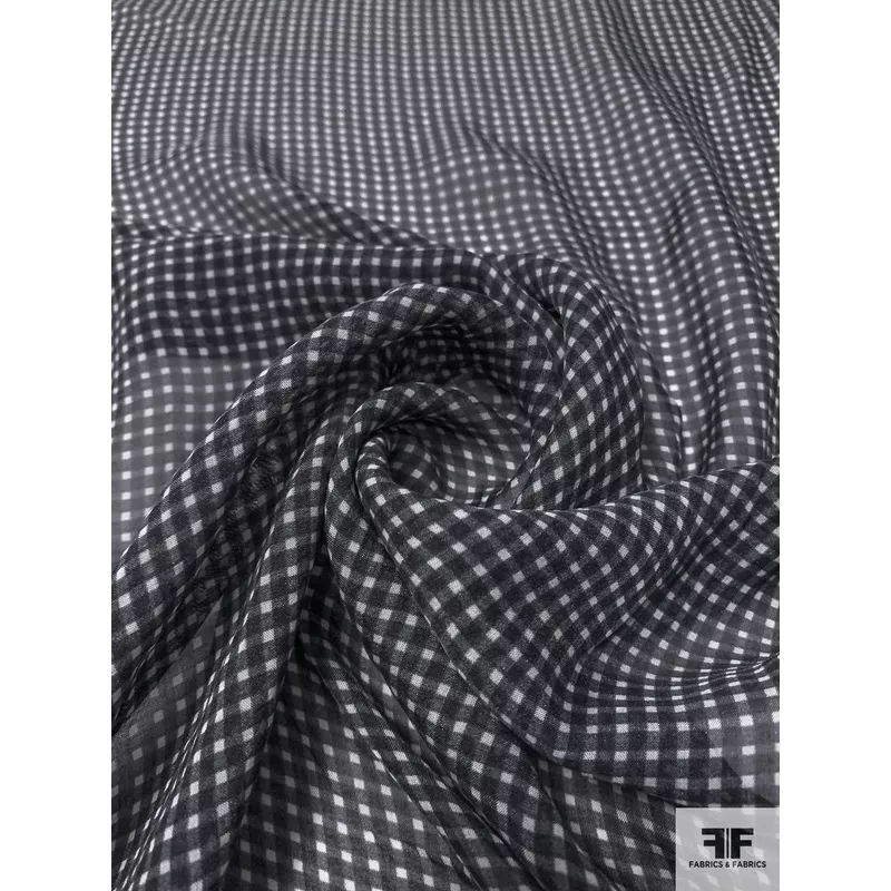 Gingham Check Printed Silk Chiffon – Black / Off-White
