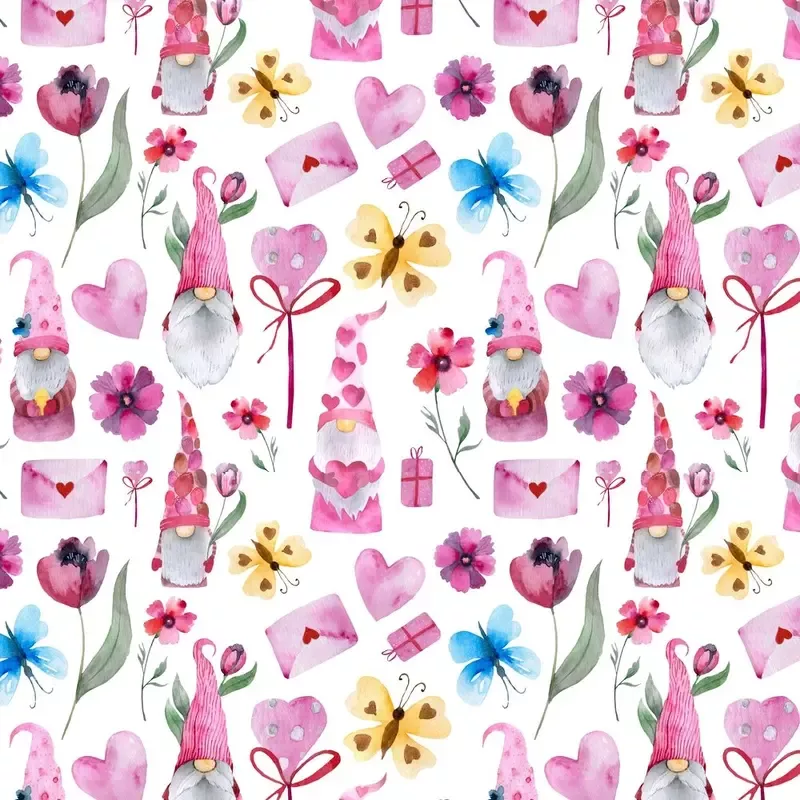 gnome-flowers-fabric-white Gnome And Flowers Fabric – White