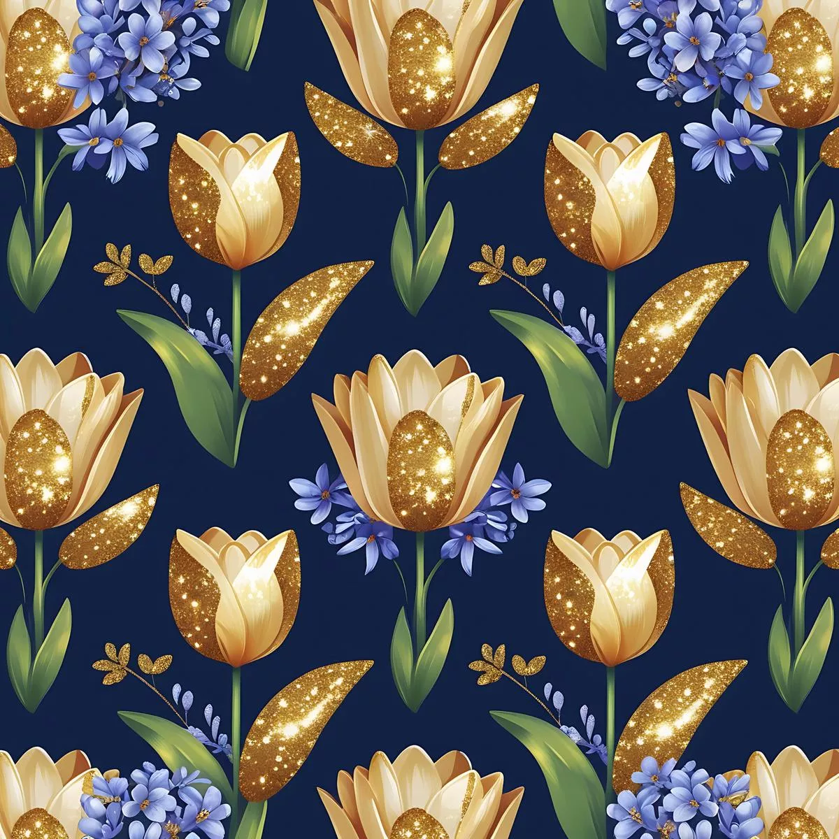 Golden Glitter Spring Pattern 8 Quilting Cotton Fabric