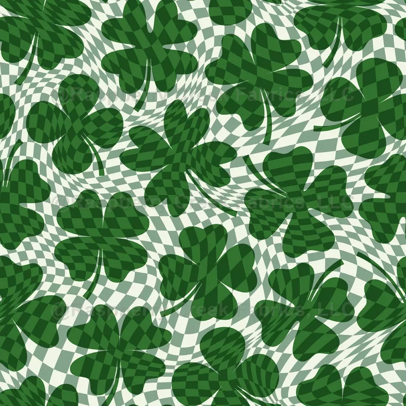 green-warped-distorted-check-with-four-leaf-clovers-wavy-checkered-design Green Warped Distorted Check with Four Leaf Clovers Wavy Checkered Design