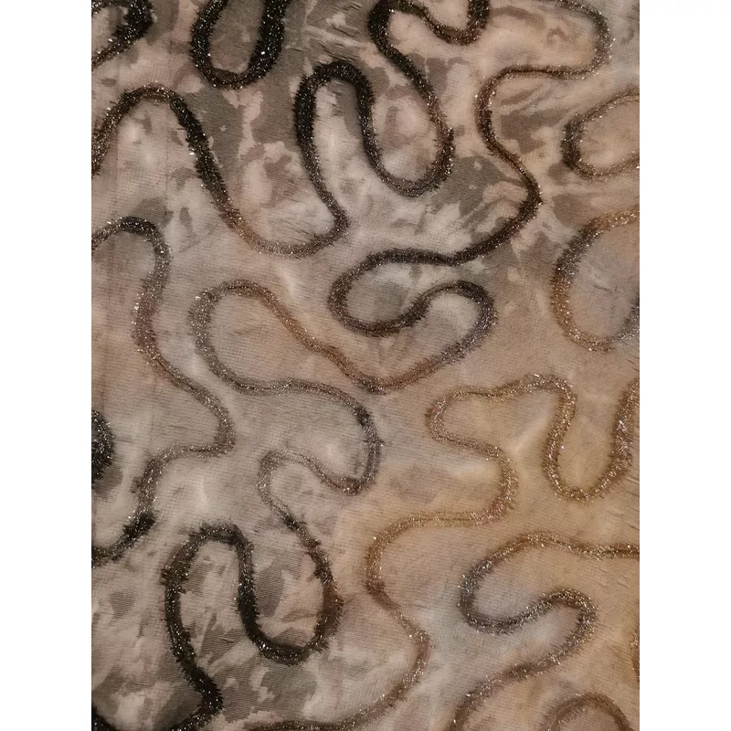 Grey Print On Chiffon With Glitter Thread Detail