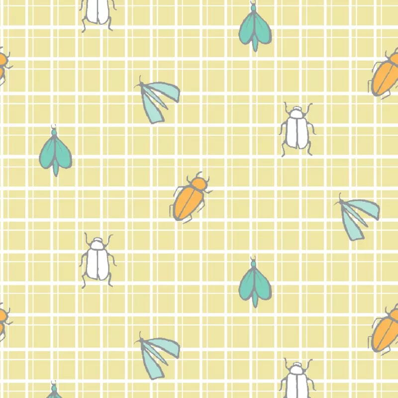 Grid Critters on Pale Yellow Fabric