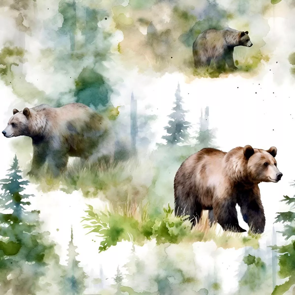 grizzly-bears-in-woods-pattern-5-fabric Grizzly Bears in Woods Pattern #5 Fabric