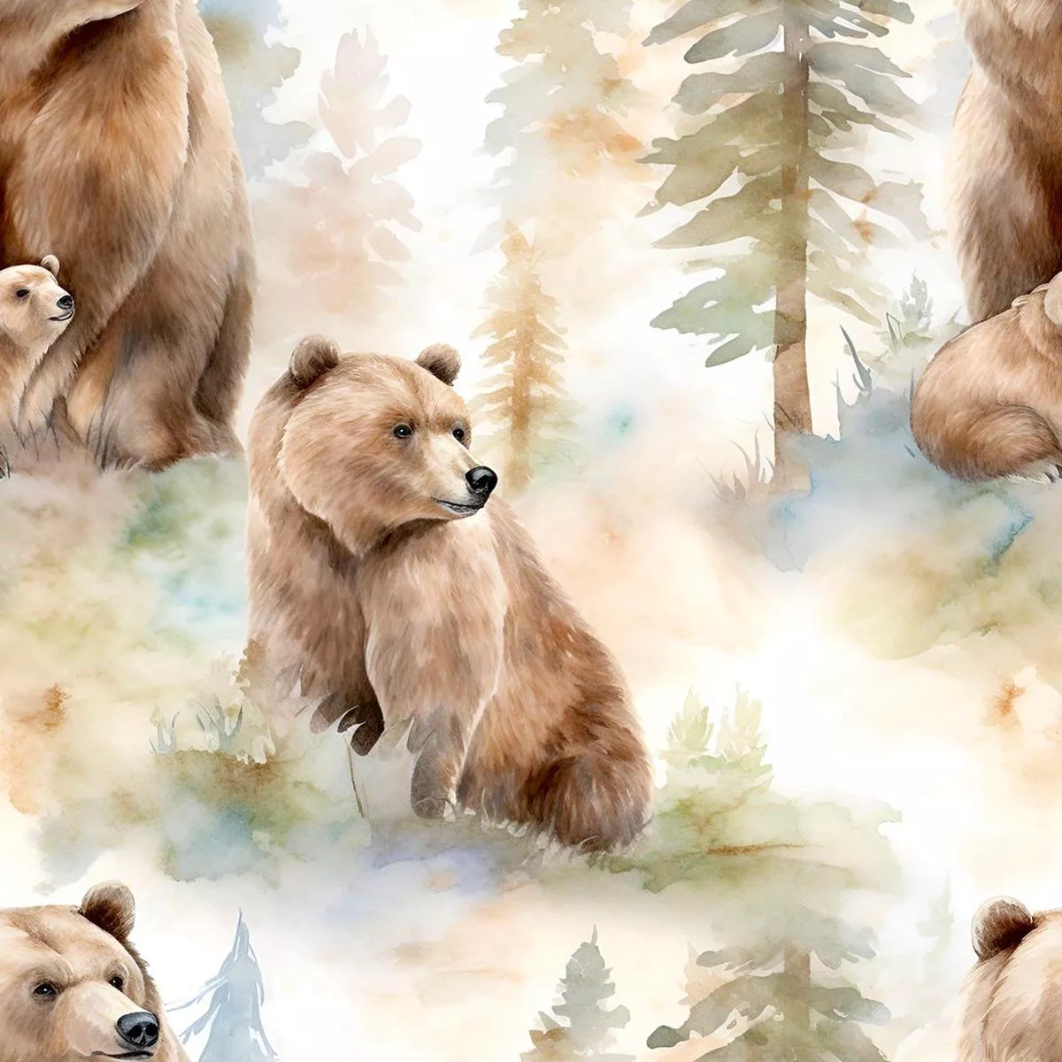 grizzly-bears-in-woods-pattern-7-fabric Grizzly Bears in Woods Pattern #7 Fabric