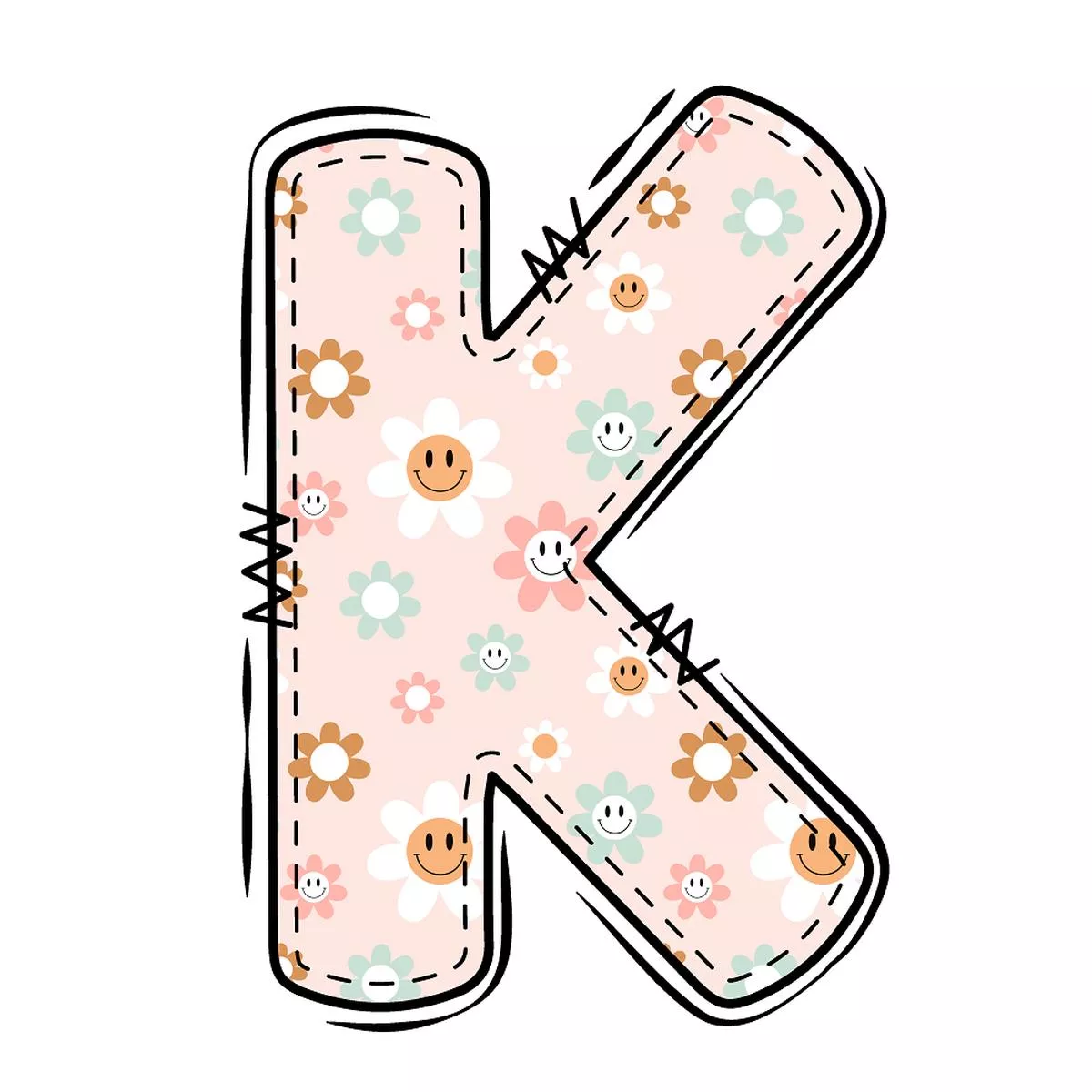 groovy-doodle-smiley-flowers-k-fabric-panel Groovy Doodle Smiley Flowers ”K” Fabric Panel