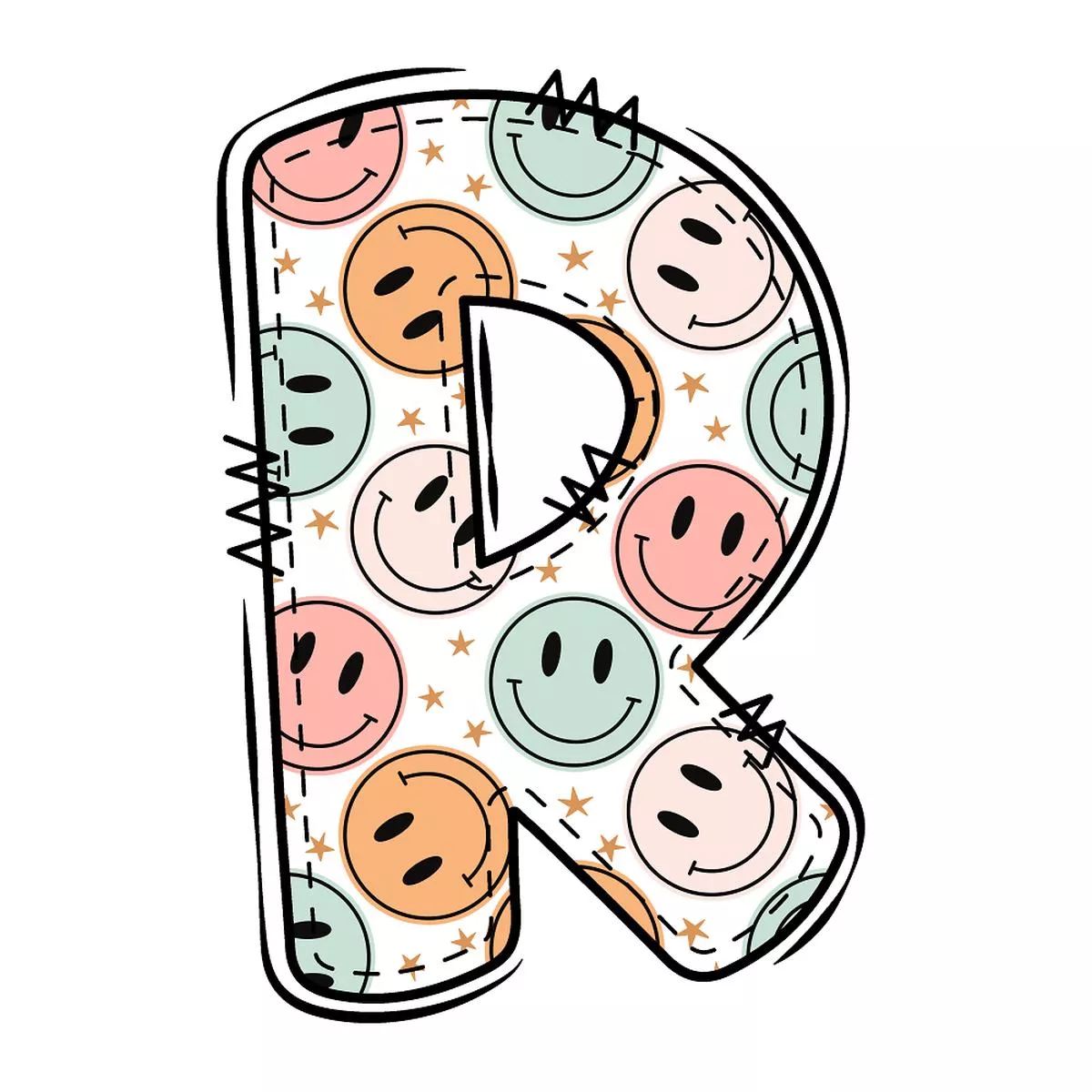 Groovy Doodle Smiley ”R” Fabric Panel