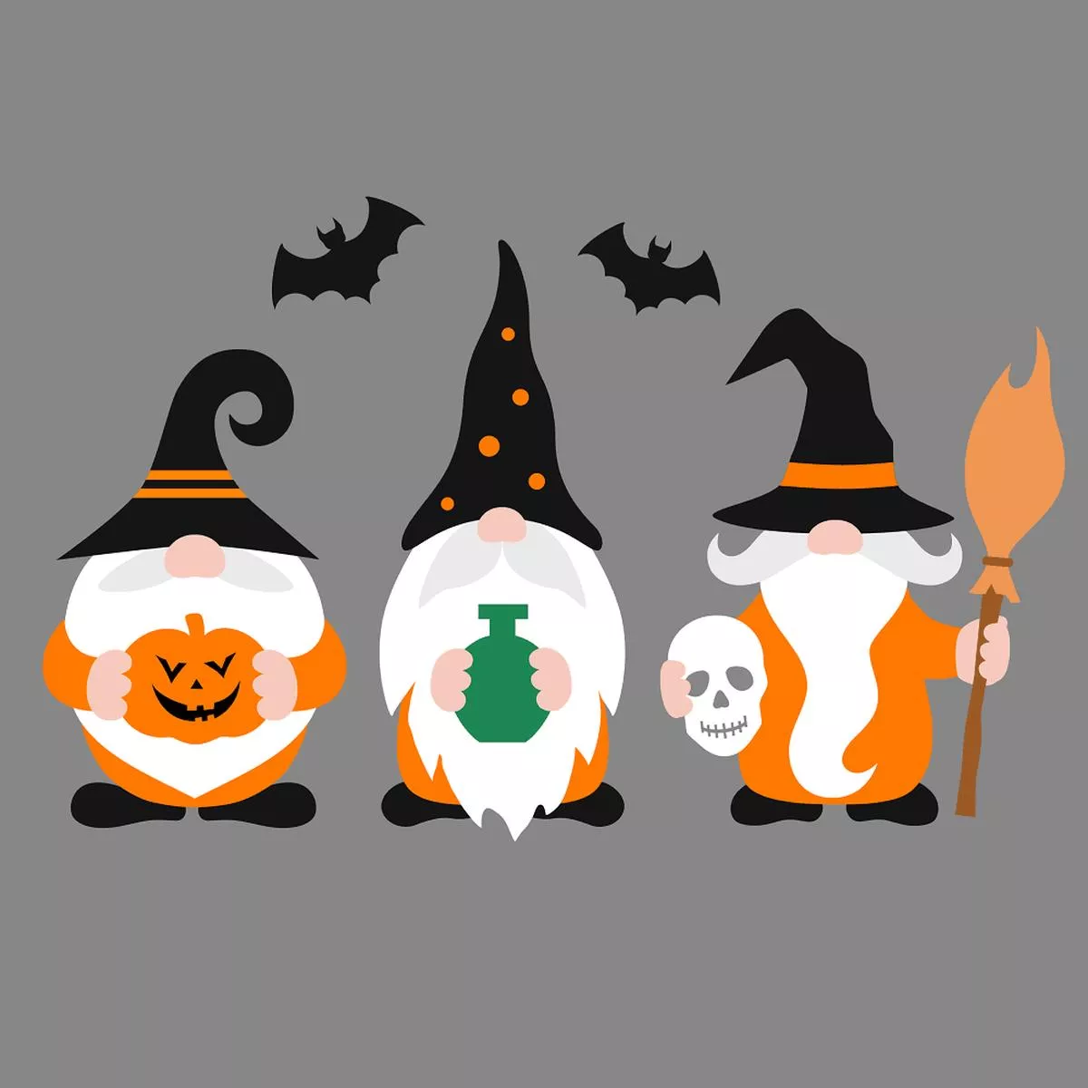 halloween-gnomes-fabric-panel-gray Halloween Gnomes Fabric Panel – Gray