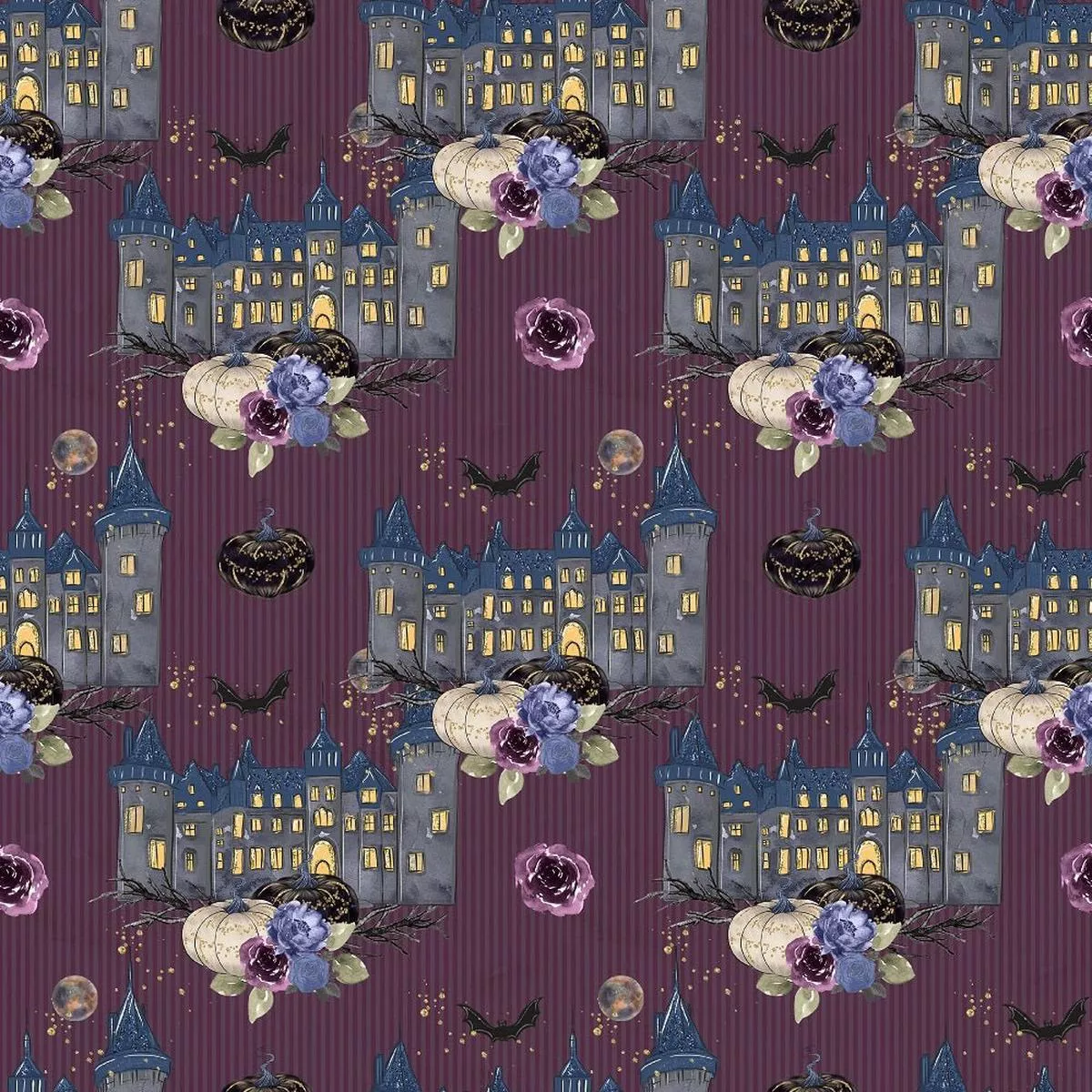 halloween-night-castle-fabric-purple Halloween Night Castle Fabric – Purple