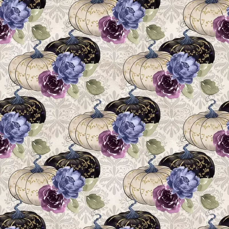halloween-night-pumpkins-on-damask-fabric Halloween Night Pumpkins on Damask Fabric