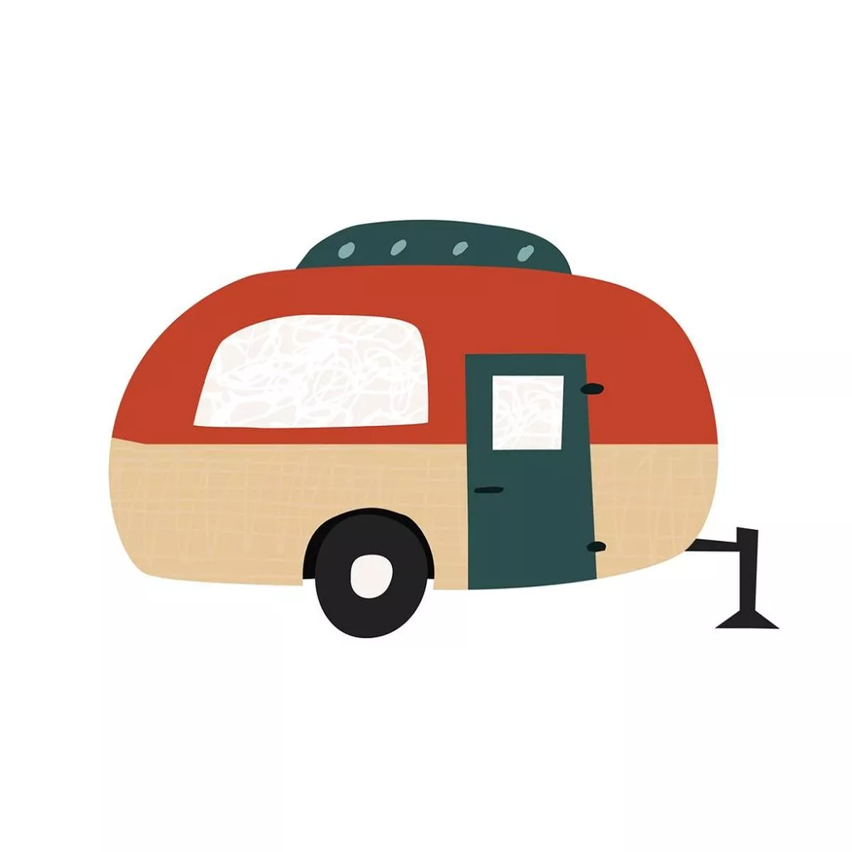 hand-drawn-camper-trailer-fabric-panel Hand Drawn Camper Trailer Fabric Panel