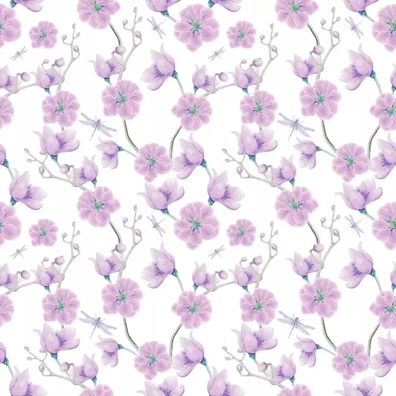 Hand Drawn Elegant Purple Floral Fabric